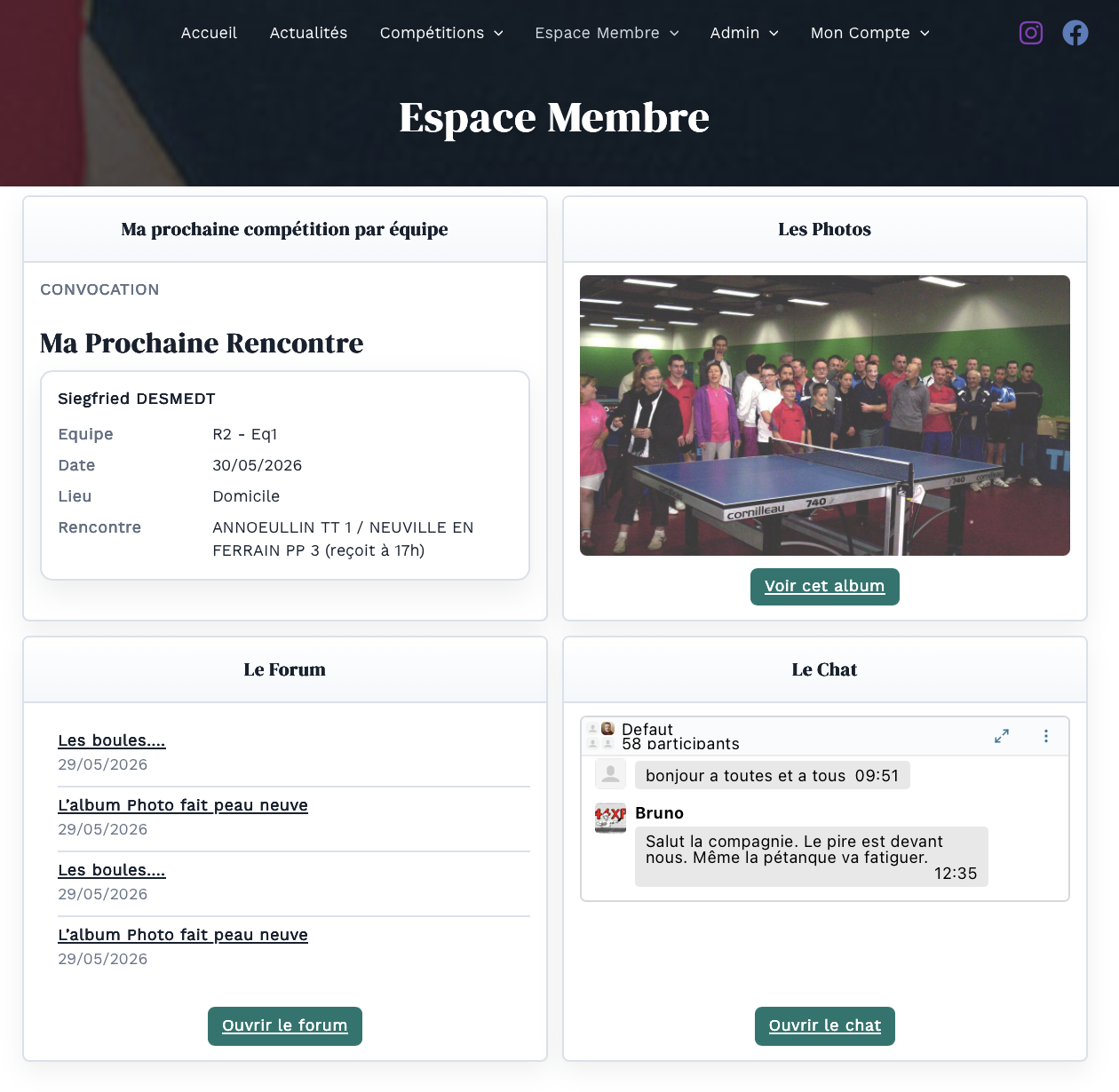 Capture écran Espace Membre